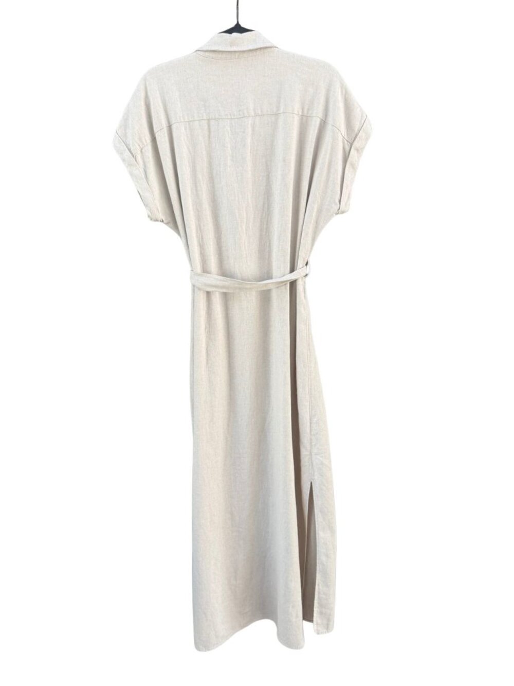 Calvin Klein Linen Blend Shirt Dress Belted Midi Beige Button Front Women's M - Picture 5 of 10